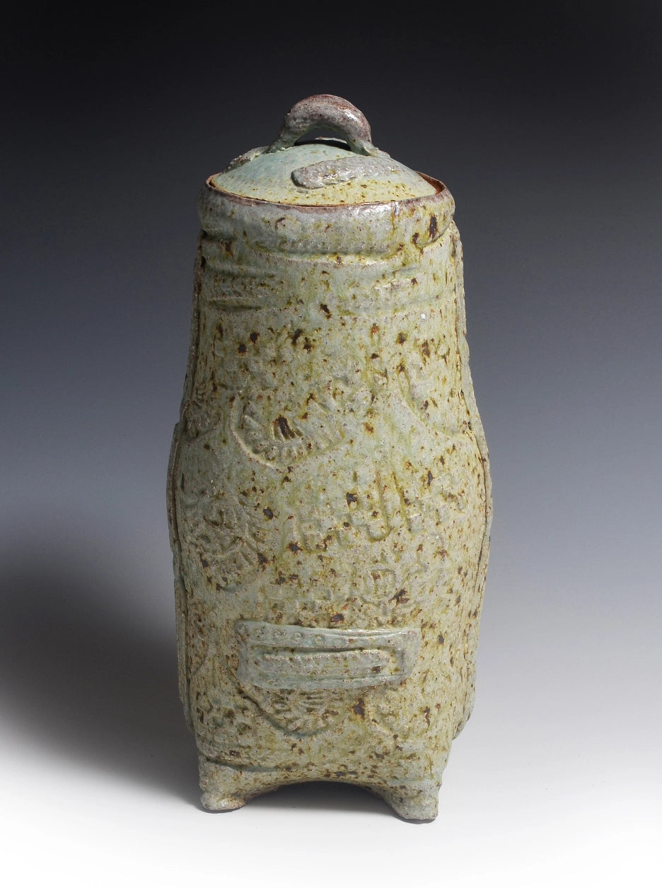 Glazed Textured Turquoise Canister with Red Oxide