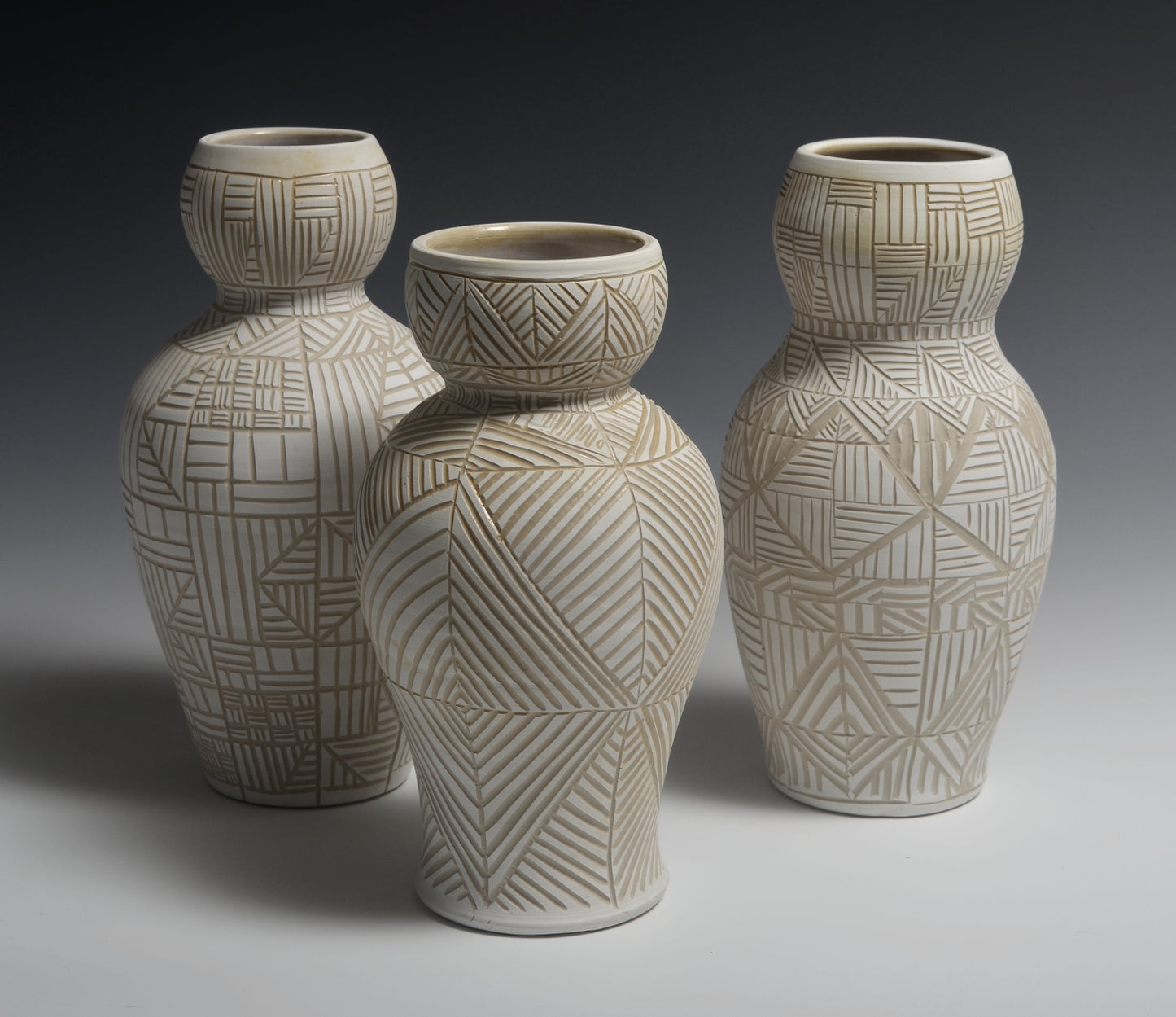 White on White Sgraffito Vases