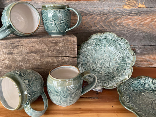 Glazed Green Mugs and Plates