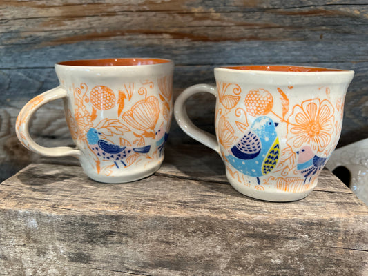Glazed bird mugs