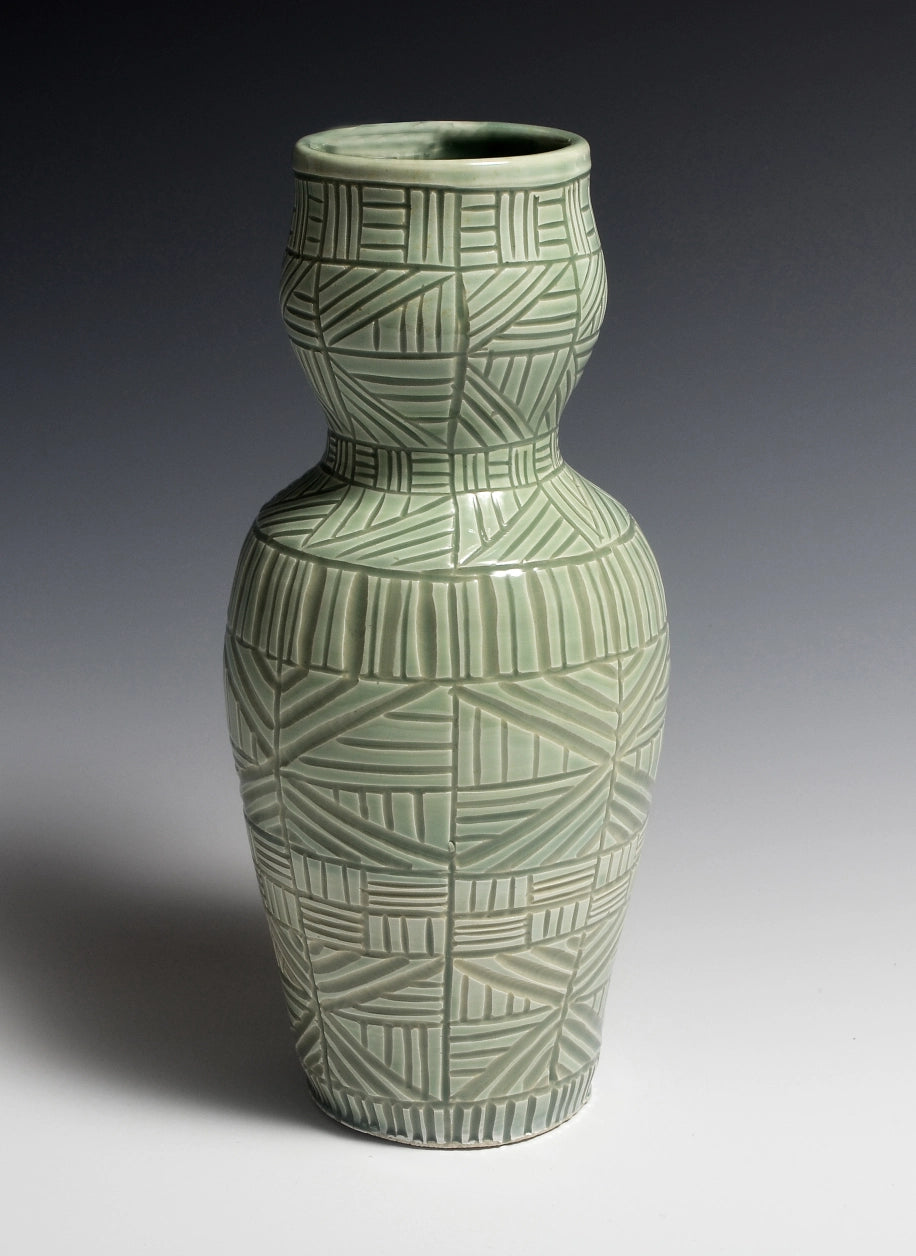 Celedon Sgraffito Vase