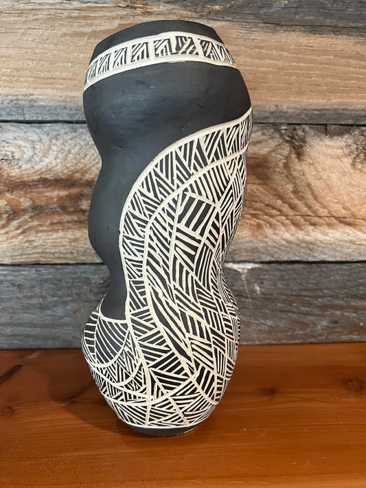 Black and White Sgraffito Vase